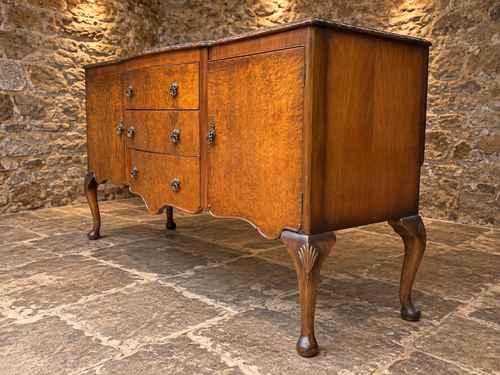 Antique Burr Walnut Queen Anne Revival Sideboard – c.1930