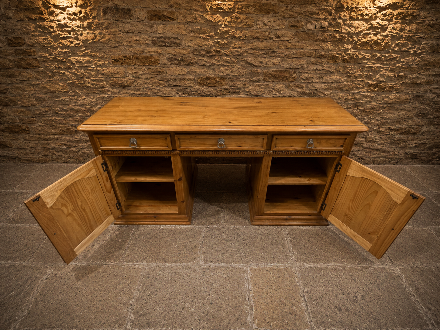 Large Solid Pine Pedestal Desk | Vintage Farmhouse Writing Desk | Rustic Country House Office Desk | Traditional Home Office Desk