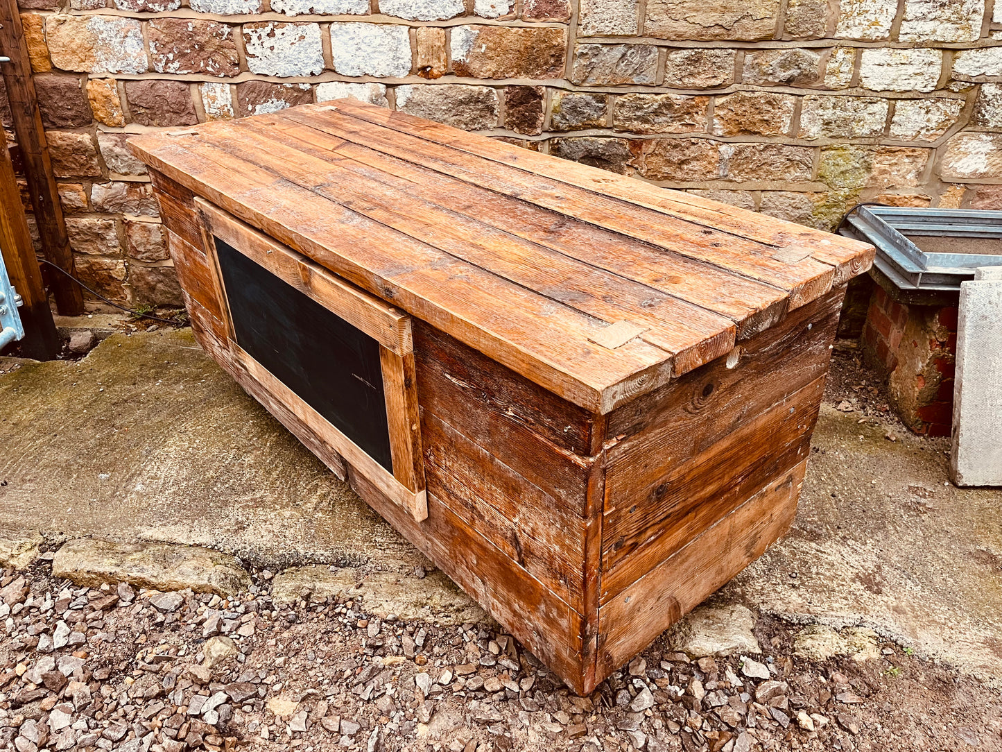 Handmade Reclaimed Wood Kitchen Island on Castors – Rustic Farmhouse Prep Table