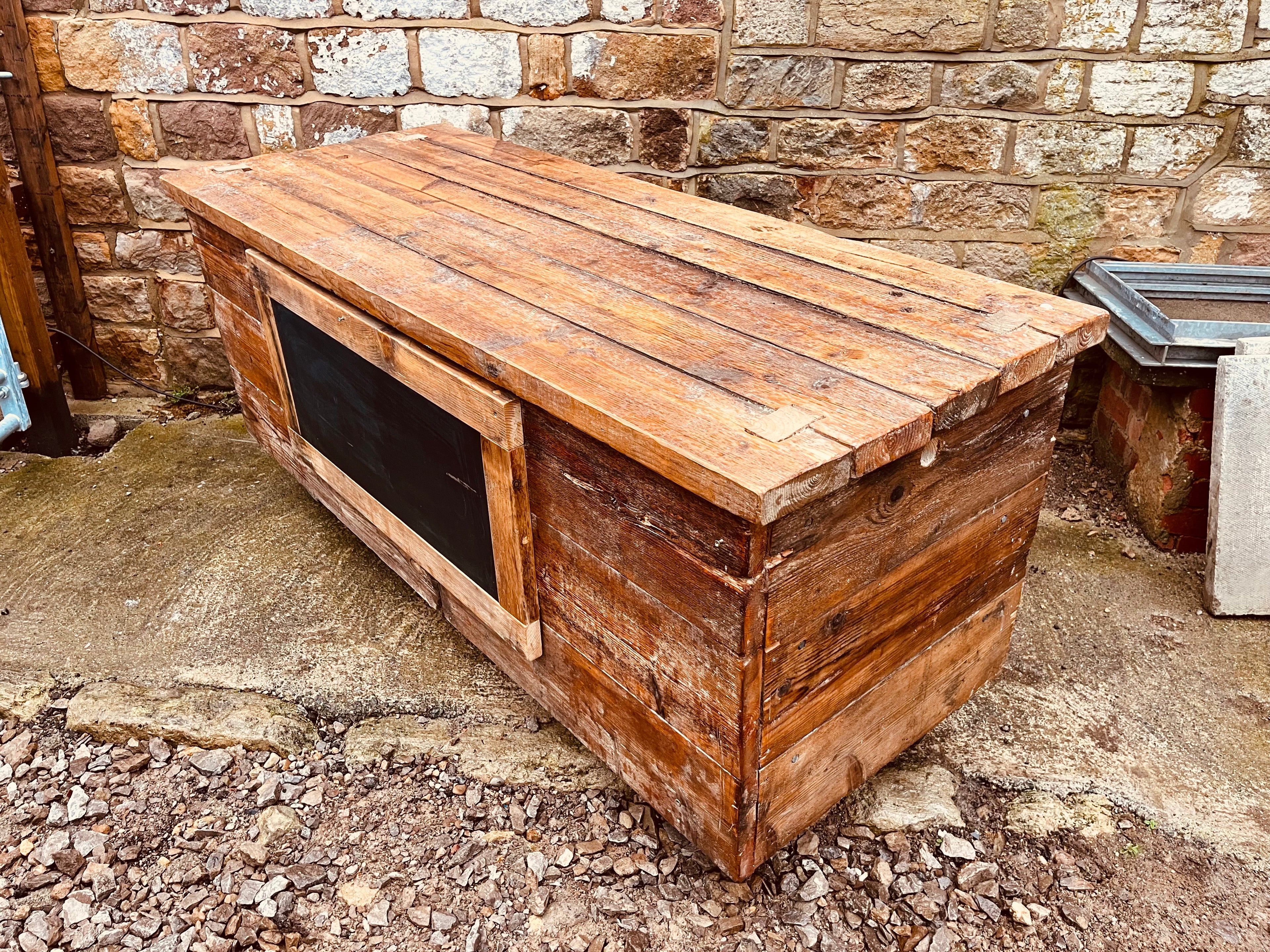 Handmade Reclaimed Wood Kitchen Island on Castors – Rustic Farmhouse Prep Table