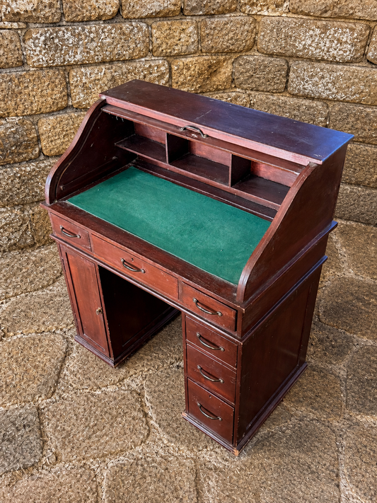 Antique Style Roll Top Desk | Compact 1930s Writing Bureau with Tambour Front