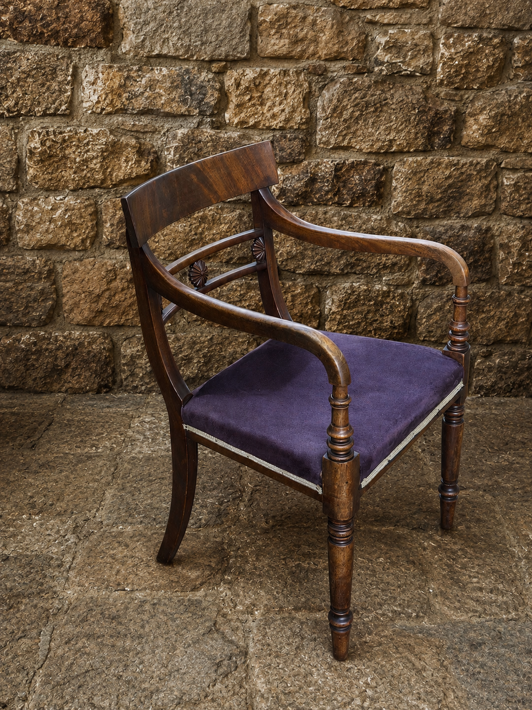 Antique Regency Revival Open Armchair c1910