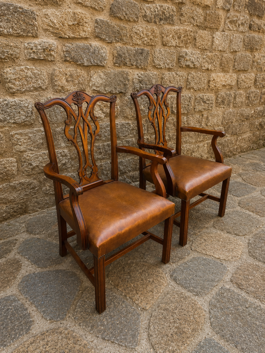 Pair of Vintage Chippendale Revival Mahogany Armchairs