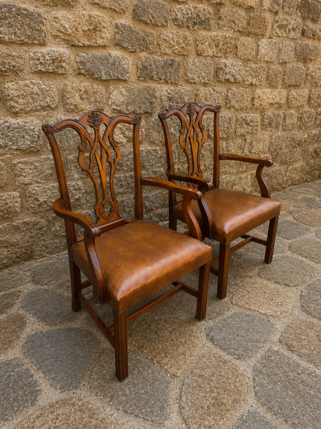 Pair of Vintage Chippendale Revival Mahogany Armchairs