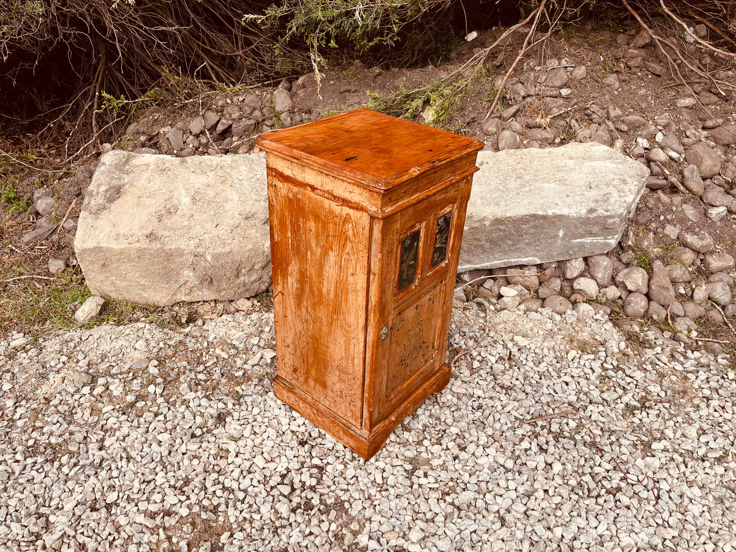 Antique Victorian Inlaid Bedside Cabinet with Ebonised Bird Panels