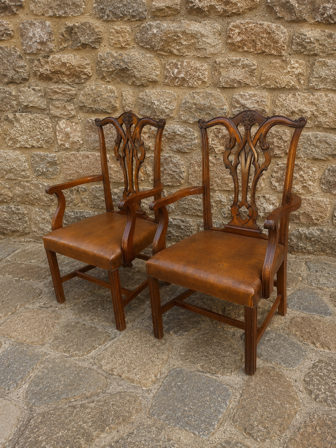 Pair of Vintage Chippendale Revival Mahogany Armchairs