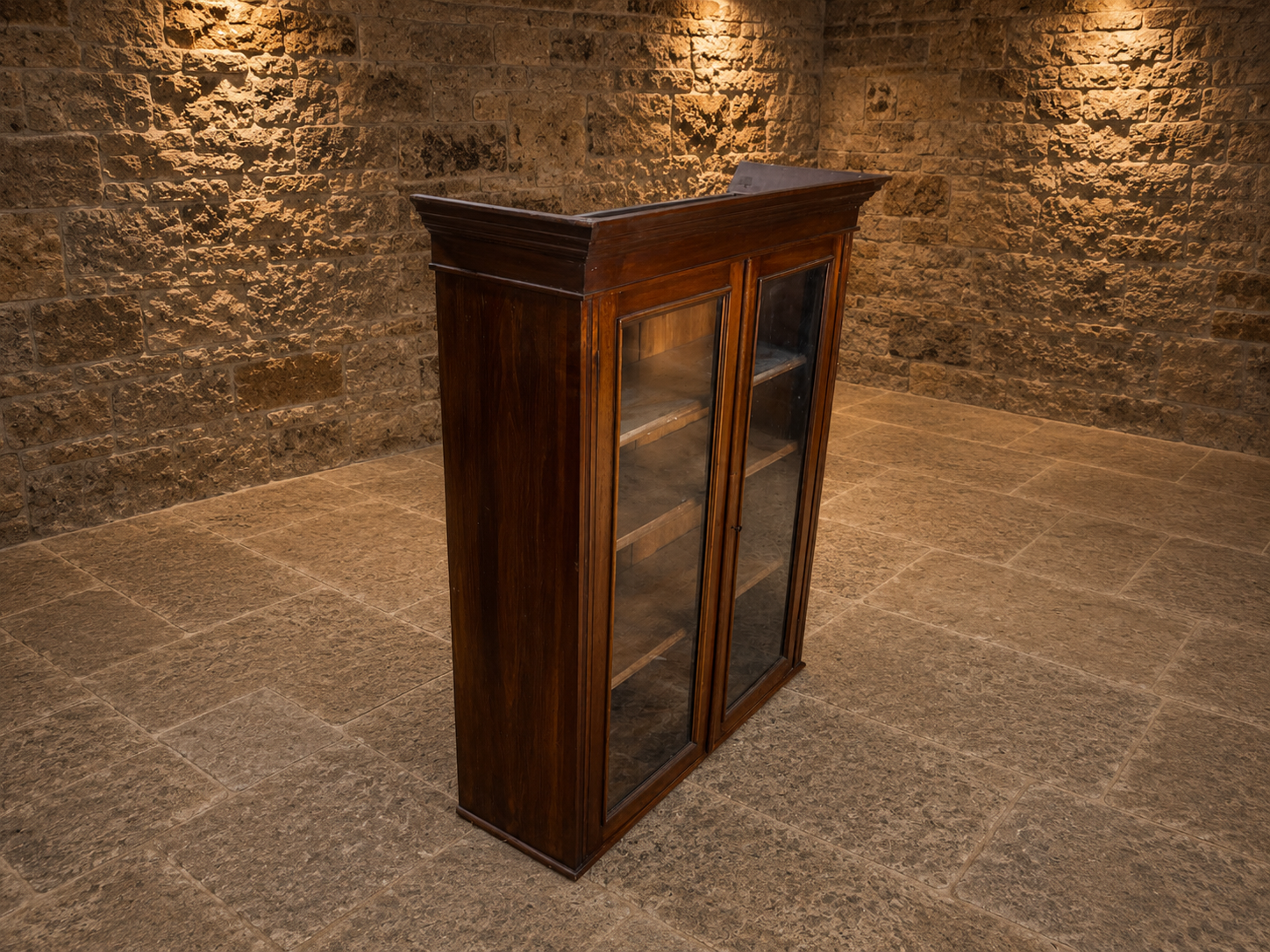Antique Late Victorian Mahogany Glazed Bookcase Display Cabinet c.1900