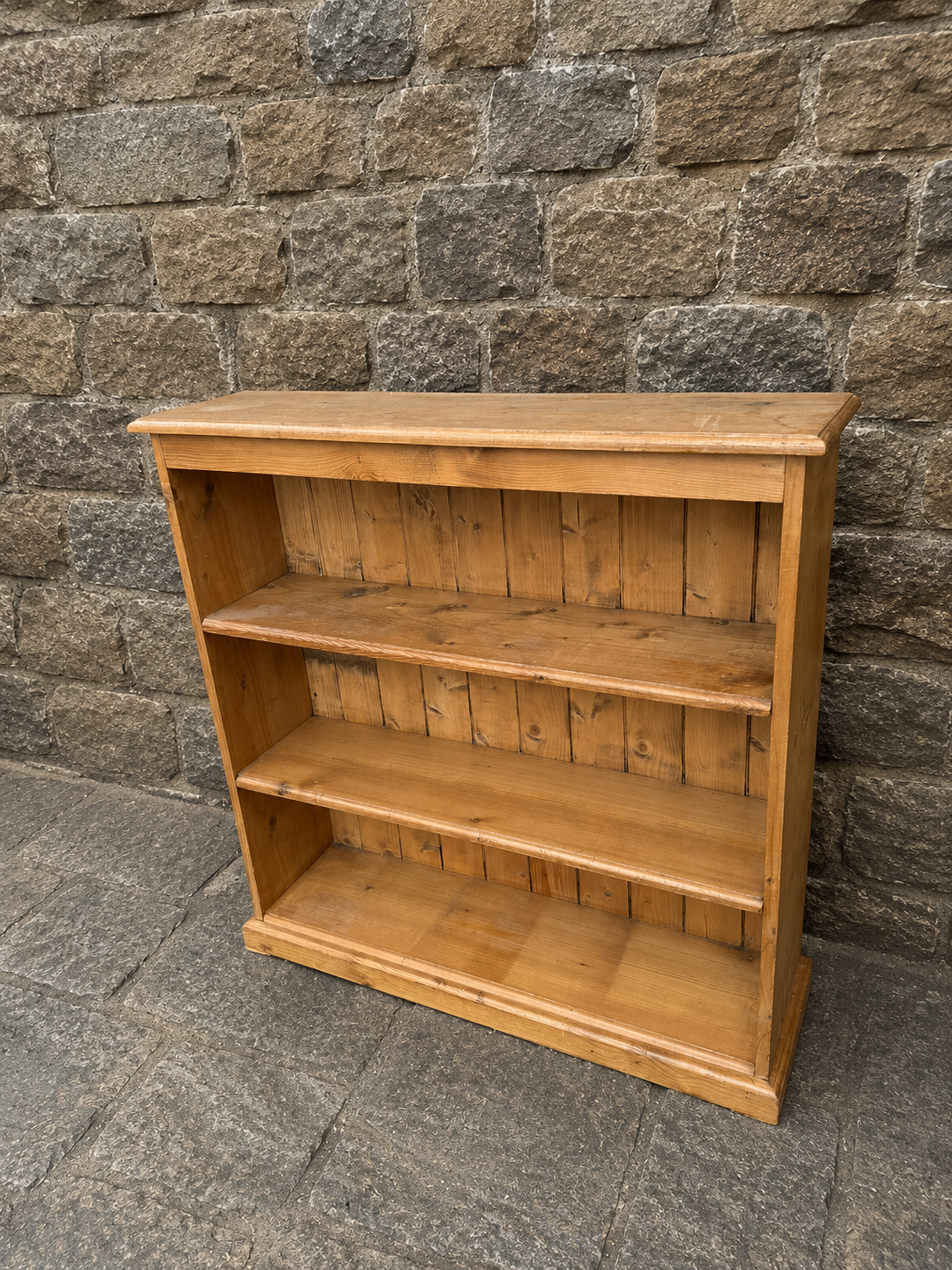 Vintage Rustic Pine Open Bookcase