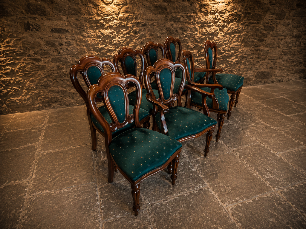 Victorian Set of 8 Solid Mahogany Balloon Back Dining Chairs | 6 Side Chairs & 2 Carvers | c.1860–1880
