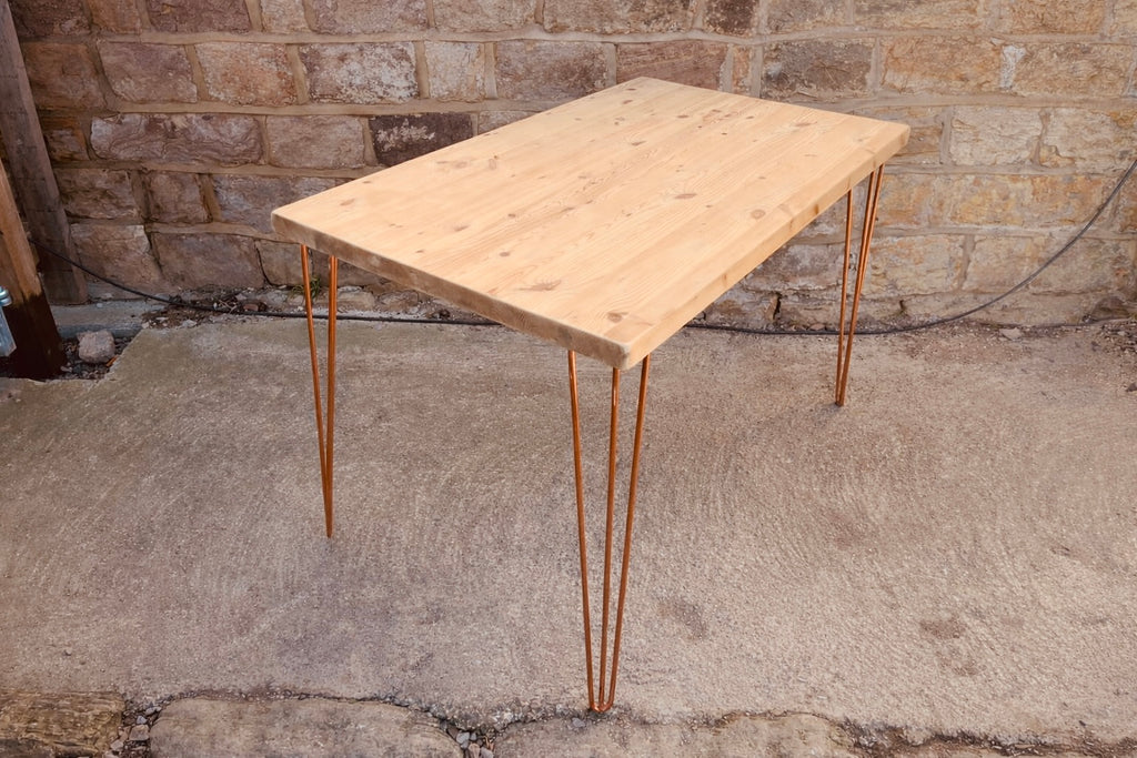 Solid Pine Hairpin Leg Dining Table with Natural Wood Top and Copper Legs (Seats 4–6)