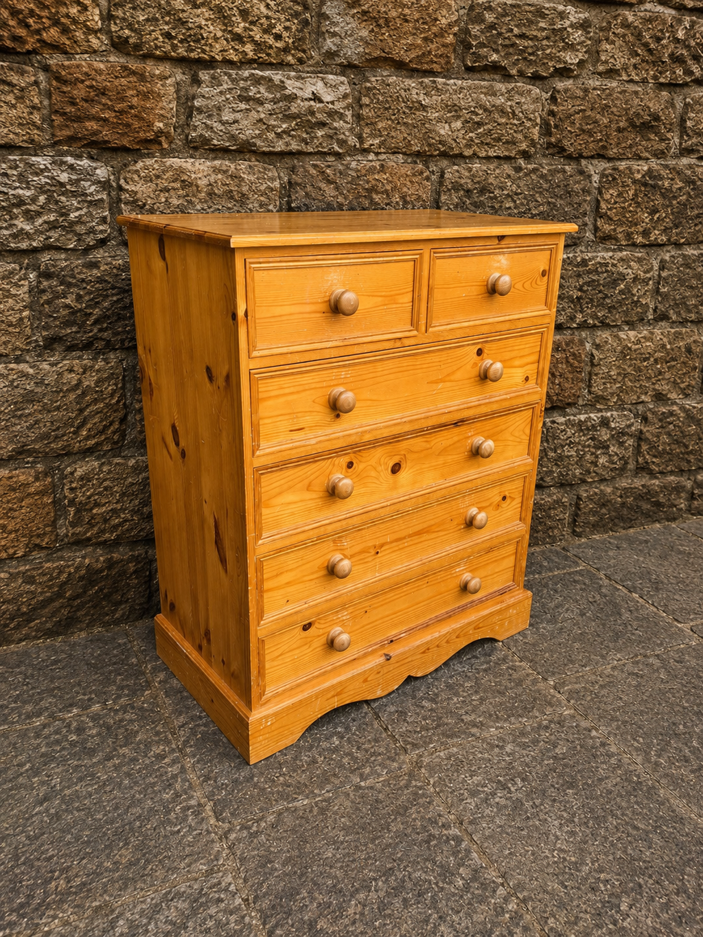 Vintage Solid Pine Farmhouse Chest of Drawers