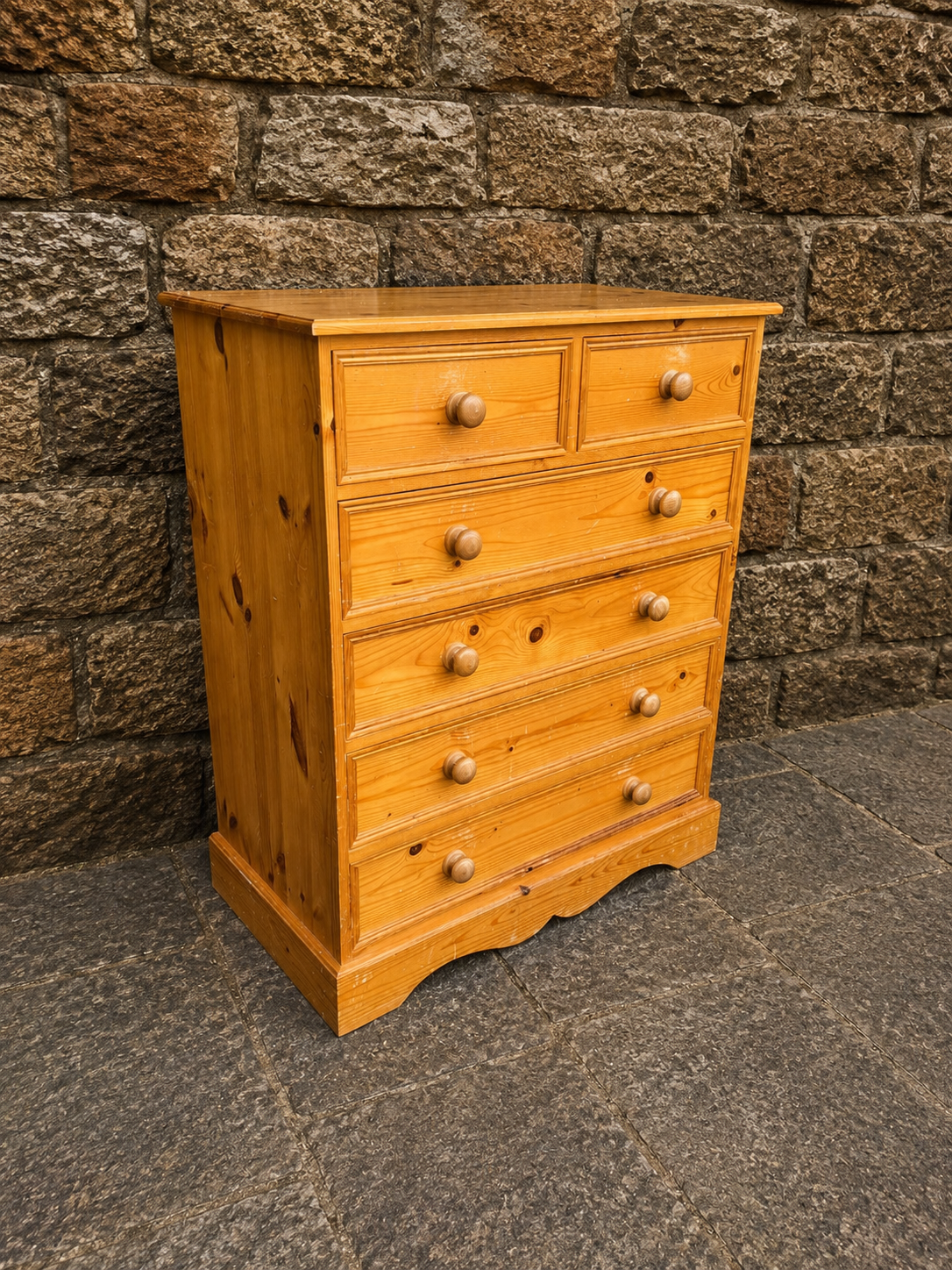 Vintage Solid Pine Farmhouse Chest of Drawers
