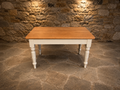 Vintage Pine Farmhouse Dining Table with Drawer – Painted Country Kitchen Table
