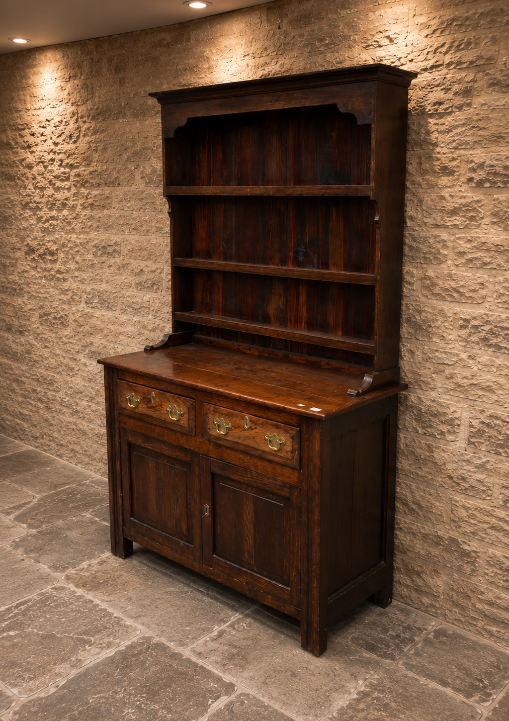 Large Vintage Solid Pine Welsh Dresser – Farmhouse Kitchen Dresser with Open Plate Rack