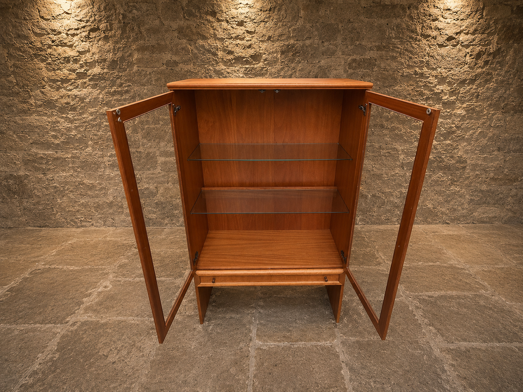 Vintage Mid-Century Modern Teak Display Cabinet with Glass Doors c.1970