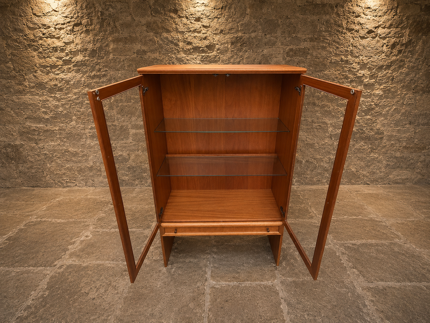 Vintage Mid-Century Modern Teak Display Cabinet with Glass Doors c.1970