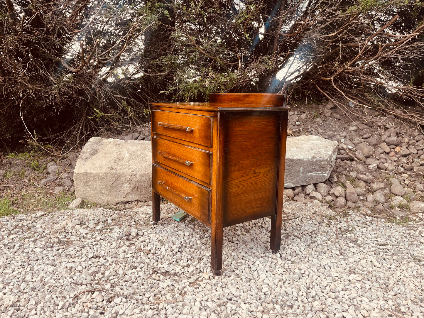 Mid Century Teak Bedside Table with Three Drawers