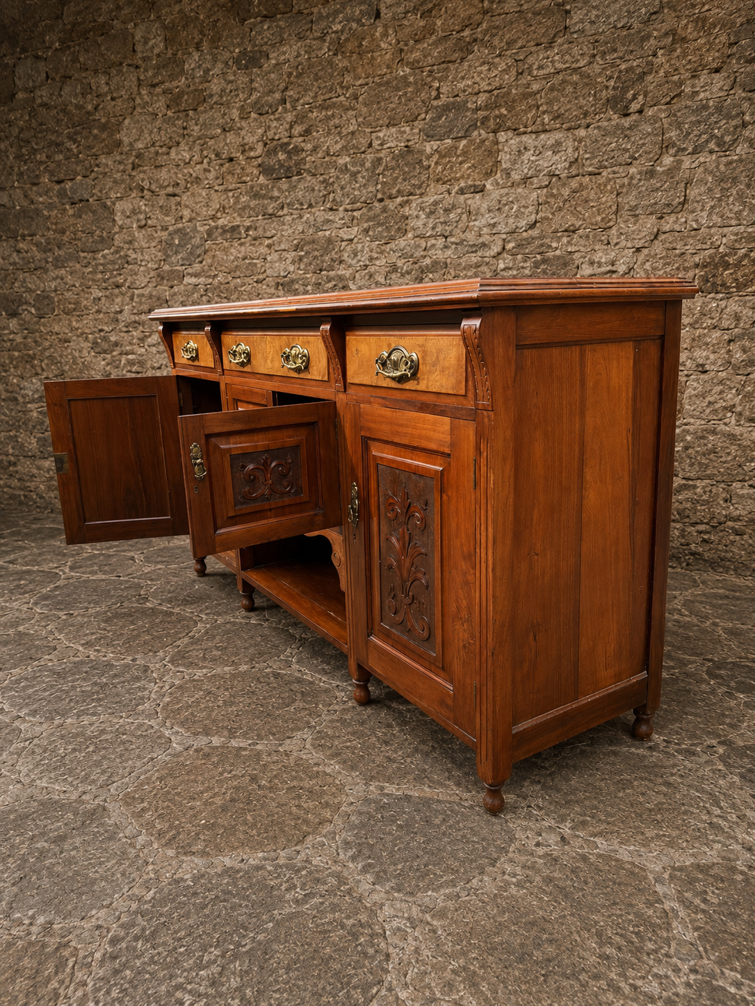 Antique French Provincial Burr Walnut Sideboard Buffet | Circa 1880–1900