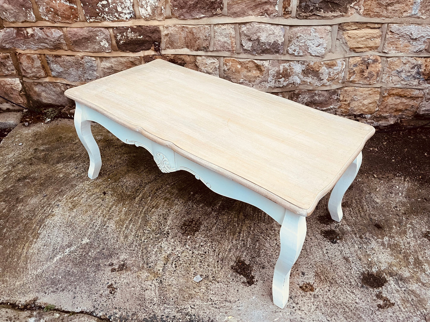Rare French Farmhouse Coffee Table – Hand-Finished with Limed Wood Top