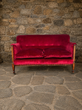 Antique Edwardian Burgundy Velvet Sofa c1920