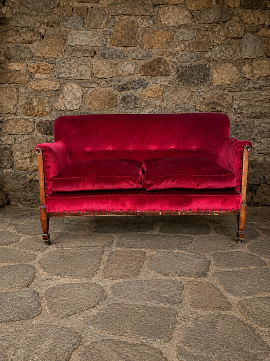 Antique Edwardian Burgundy Velvet Sofa c1920