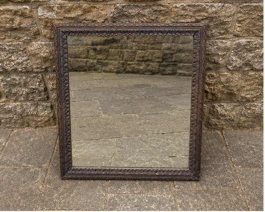 Vintage Hand Carved Wooden Mirror | Rustic Arts & Crafts Wall Mirror c.1920–1940