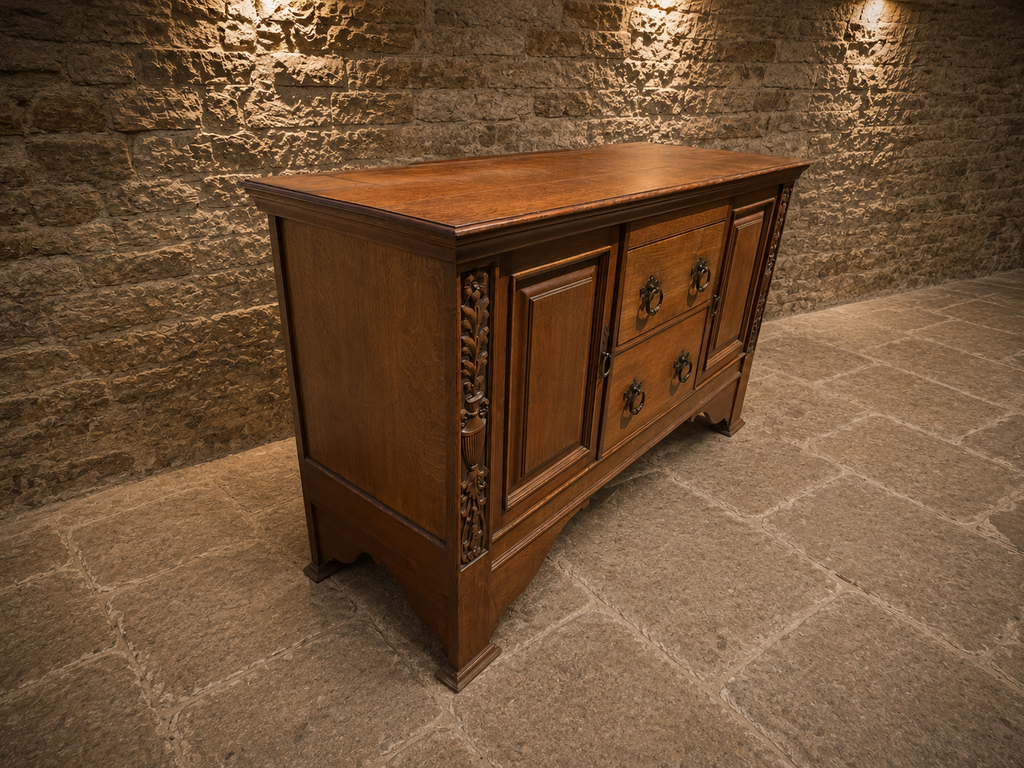 Jacobean Revival Oak Sideboard | English Oak Farmhouse Buffet Cabinet | Country House Drinks Cabinet