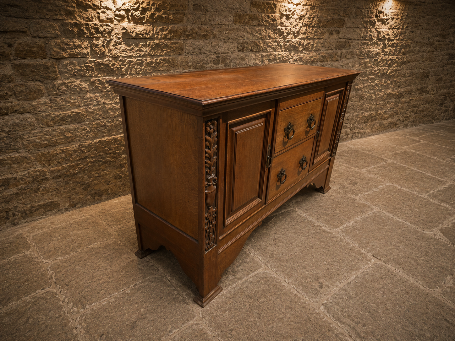 Jacobean Revival Oak Sideboard | English Oak Farmhouse Buffet Cabinet | Country House Drinks Cabinet
