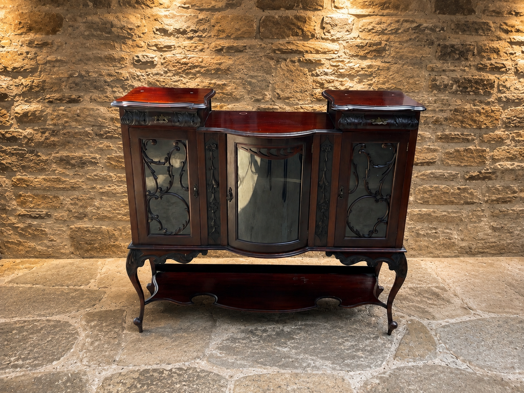 Antique Edwardian Mahogany Glazed Display Cabinet – Art Nouveau Style