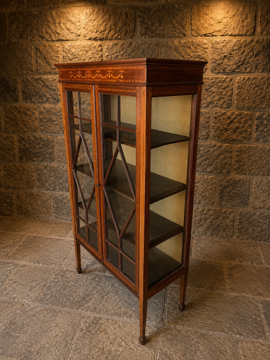 Circa 1905 Edwardian Inlaid Mahogany Glazed Display Cabinet
