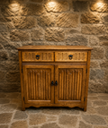 Solid Oak Gothic Revival Sideboard Cabinet with Linenfold Carved Doors c.1970s–1990s
