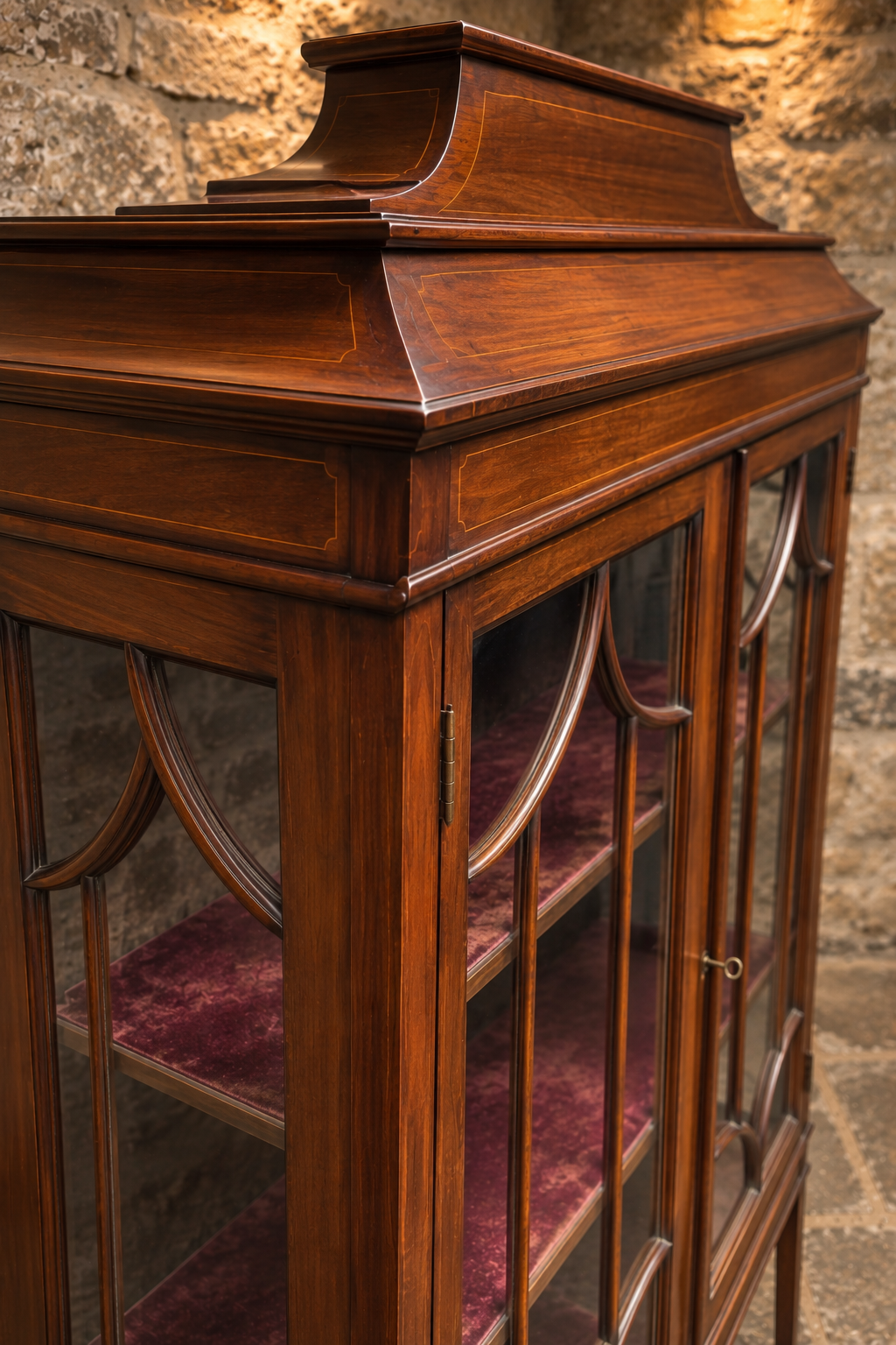 Antique Edwardian Mahogany Inlaid Glazed Display Cabinet