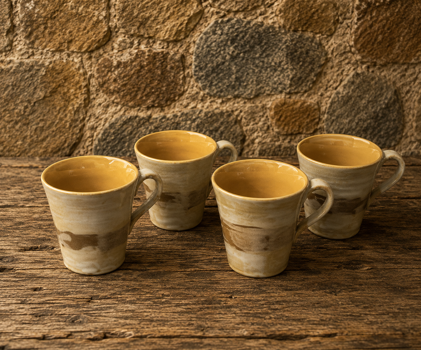 Set of 4 Rustic Studio Pottery Ceramic Mugs