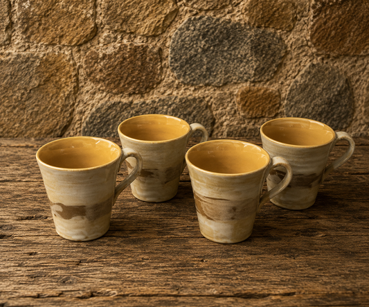 Set of 4 Rustic Studio Pottery Ceramic Mugs