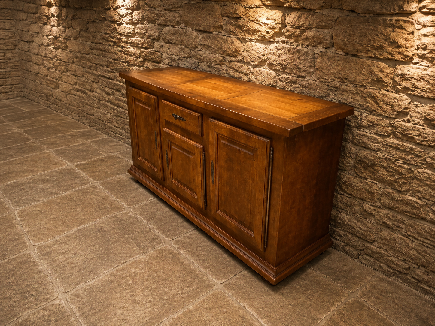 Vintage French Provincial Solid Wood Sideboard – Large Rustic Farmhouse Storage Cabinet