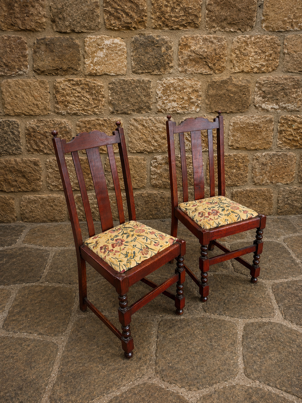 Pair of Antique English Oak Dining Chairs c.1900