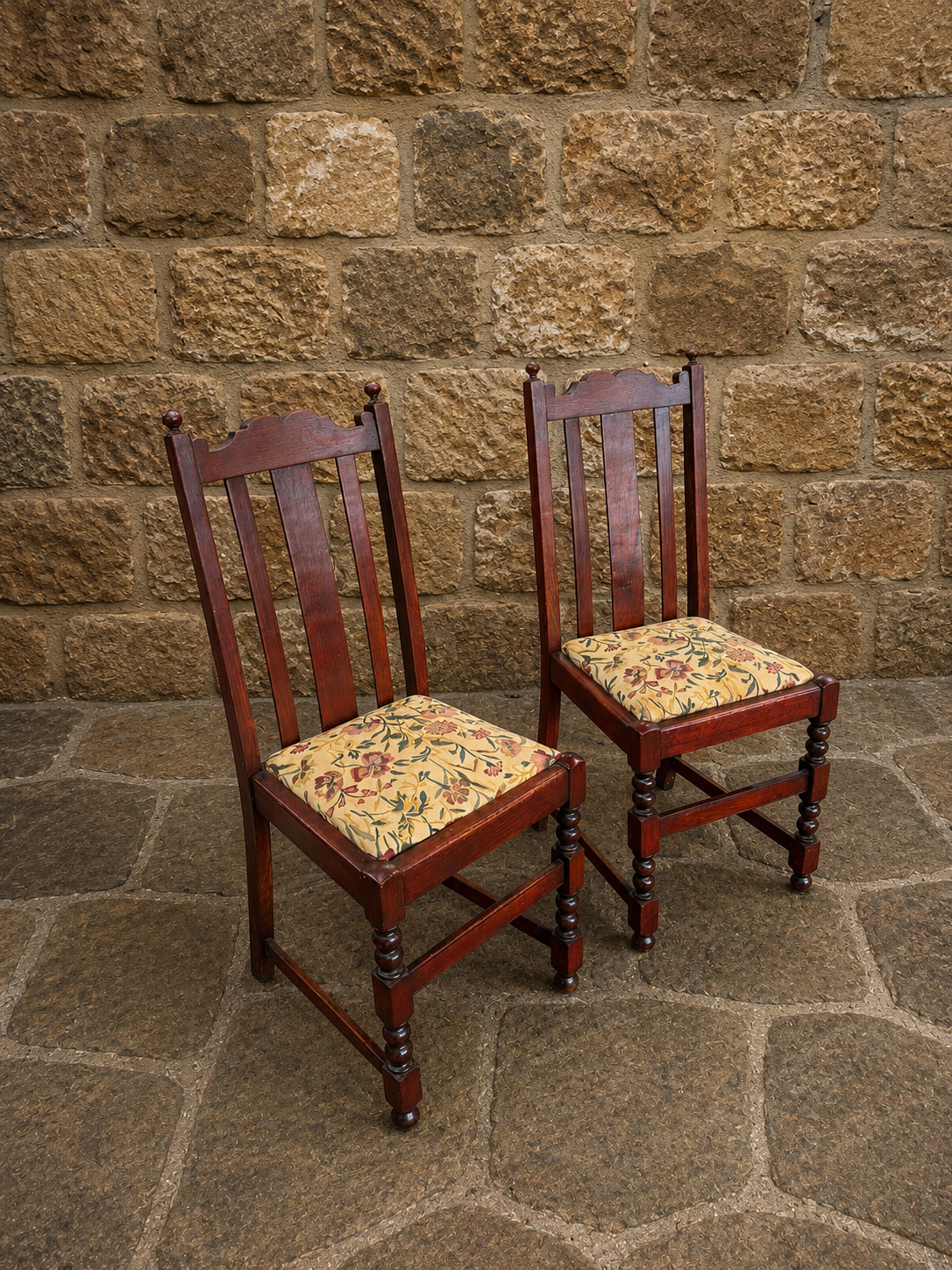 Pair of Antique English Oak Dining Chairs c.1900
