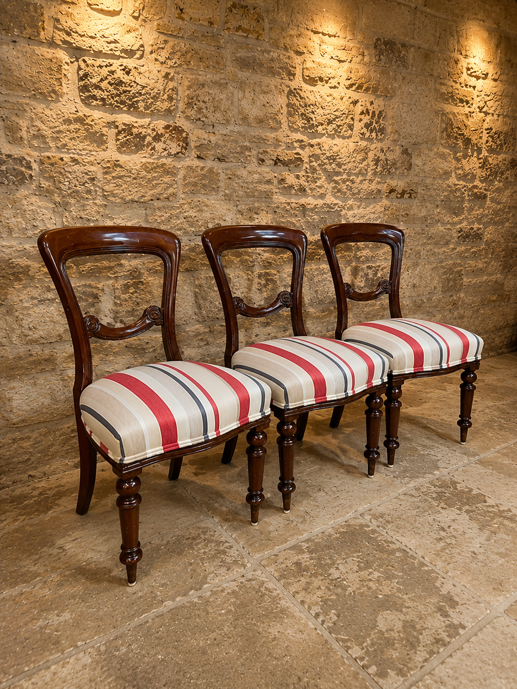 Set of 3 Antique Victorian Mahogany Balloon Back Dining Chairs – Circa 1870