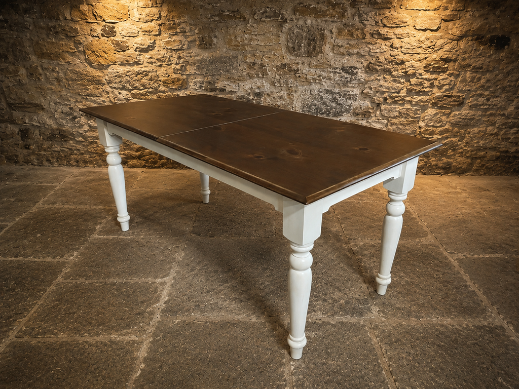 Large Two Tone Extending Farmhouse Dining Table | Solid Pine | Painted Cream Base