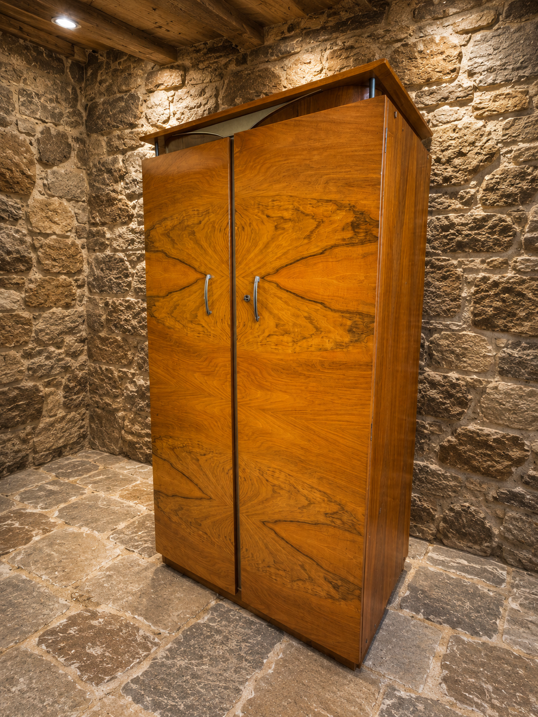 Art Deco Walnut Compactum Wardrobe | Vintage Gentleman’s Wardrobe | 1930s Walnut Armoire | Art Deco Bedroom Storage