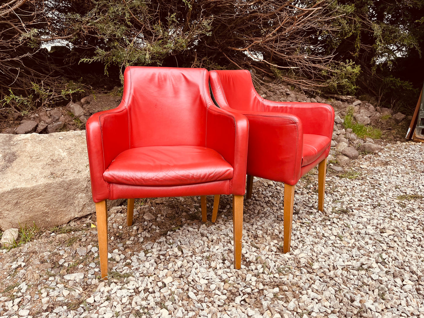 Vintage Red Leather Armchairs – Pair of Leather Tub Dining Chairs