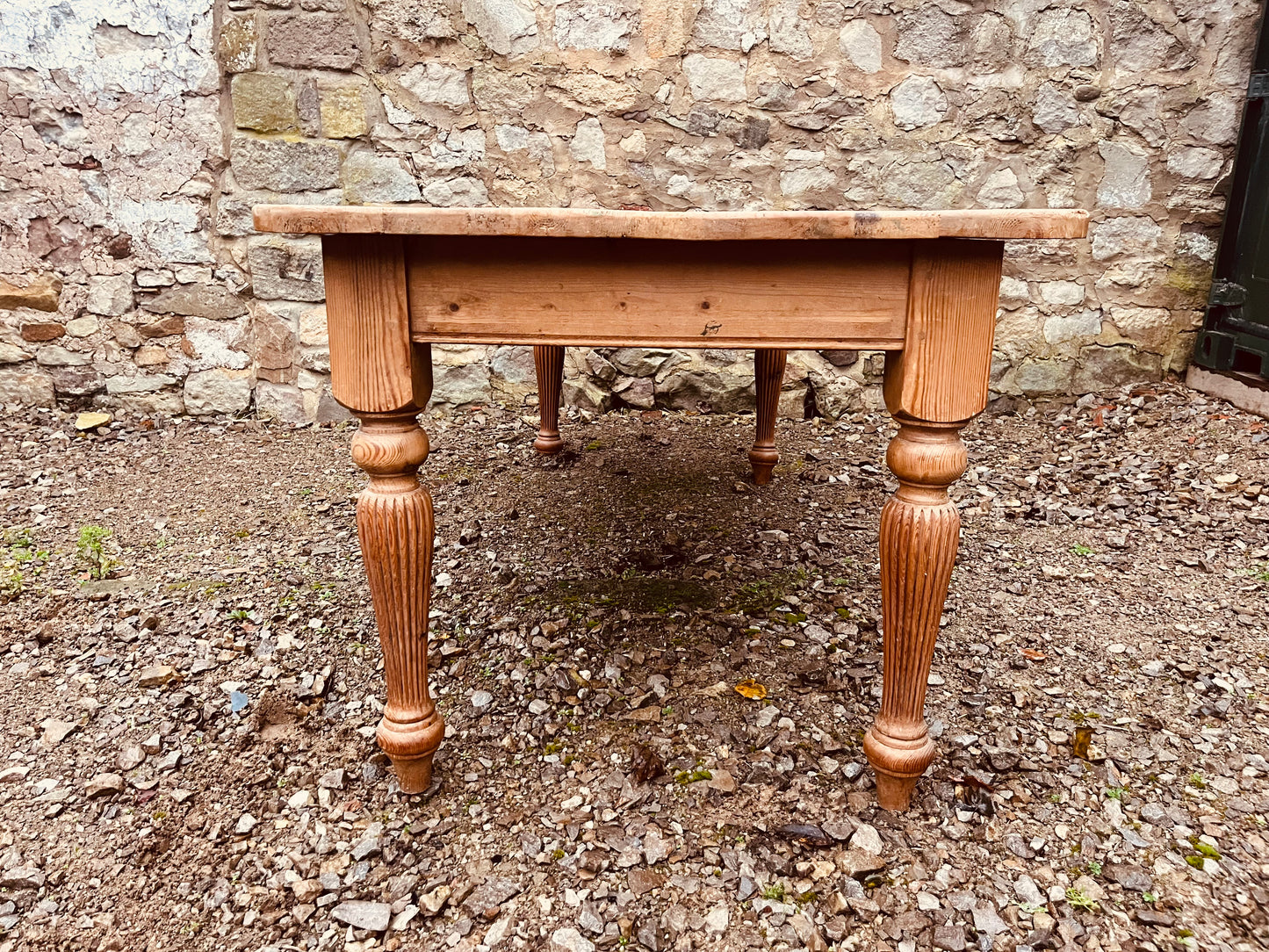 Antique Farmhouse Dining Table – Rustic Aged Top & Turned Legs