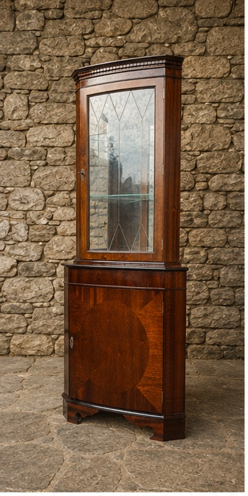 Edwardian Mahogany Inlaid Corner Display Cabinet