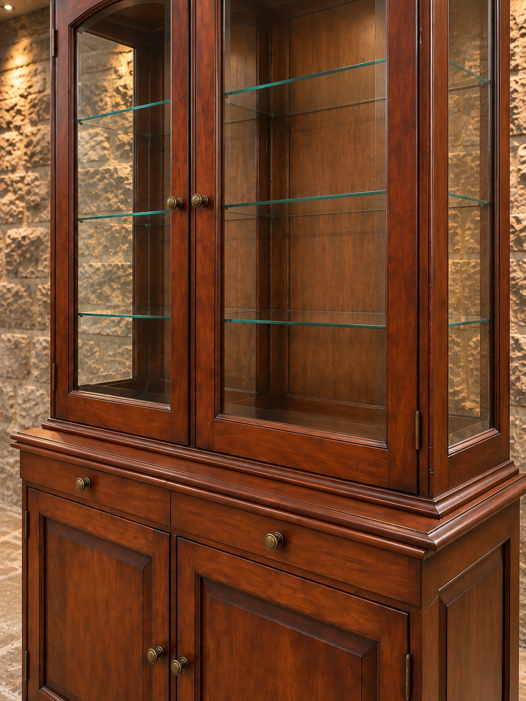 Vintage Mahogany Glazed Display Cabinet & Bookcase