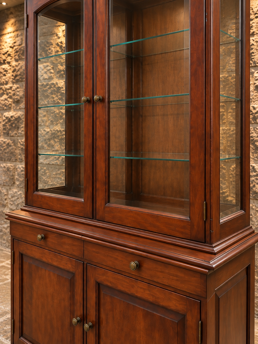 Vintage Mahogany Glazed Display Cabinet & Bookcase