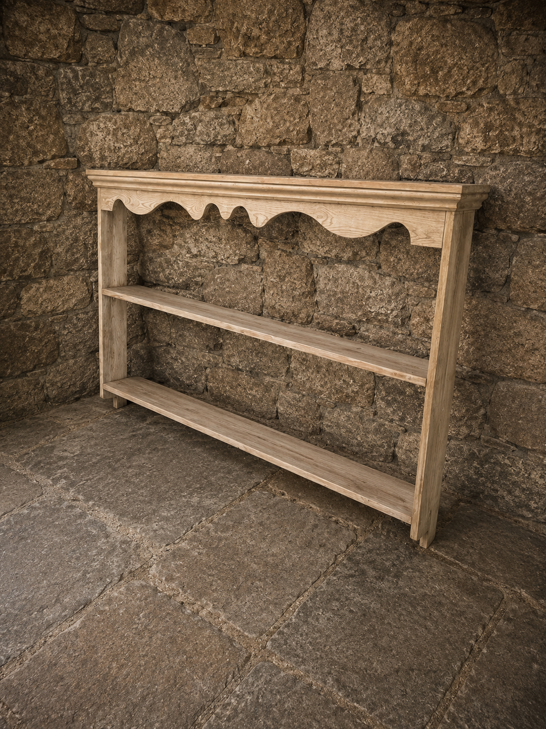 Large Farmhouse Wall Shelf with Scalloped Frieze