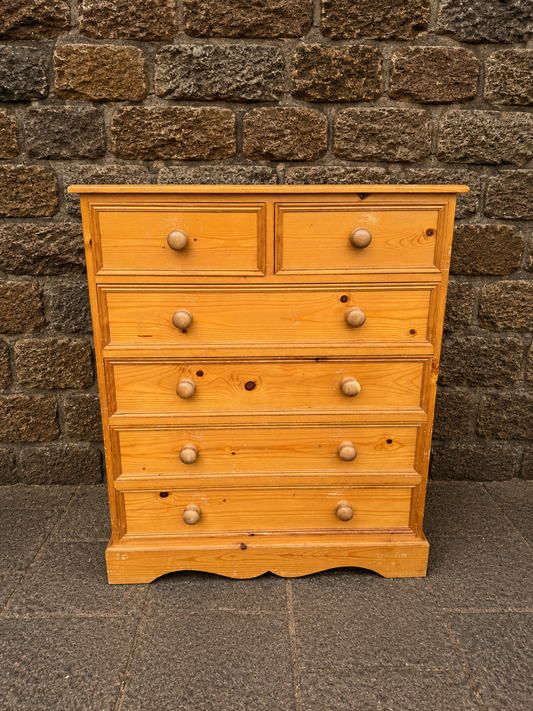 Vintage Solid Pine Farmhouse Chest of Drawers