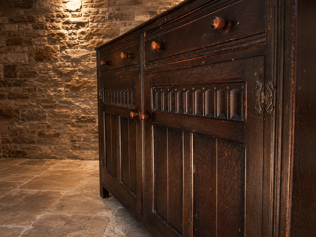 Antique Victorian Gothic Revival Oak Sideboard Cupboard – c.1880–1900