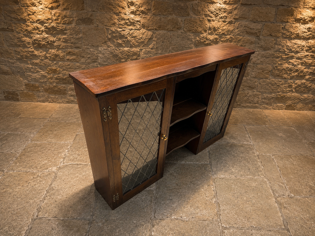 Jacobean Revival Oak Leaded Glass Sideboard | English Oak Drinks Cabinet | Country Farmhouse Display Cabinet