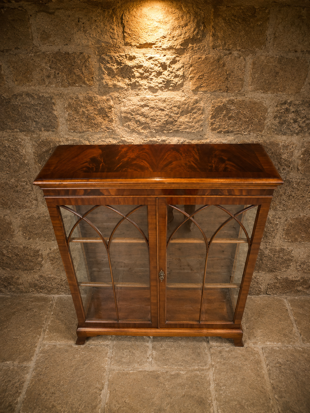 Antique Regency Flame Mahogany Glazed Bookcase Display Cabinet with Gothic Astragal Doors | c.1825–1845